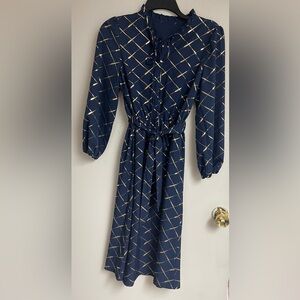 SHEIN Navy and Gold Geometric Long Sleeve Dress size S